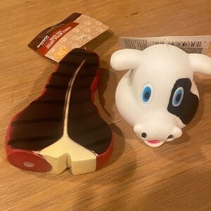 Cow and Steak Squeak Dog Toys new 2 in 1 lot